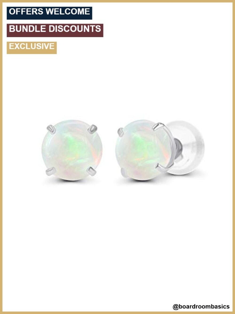 Sterling Silver Gold Plated 6mm Round Birthstone Opal Stud Earrings